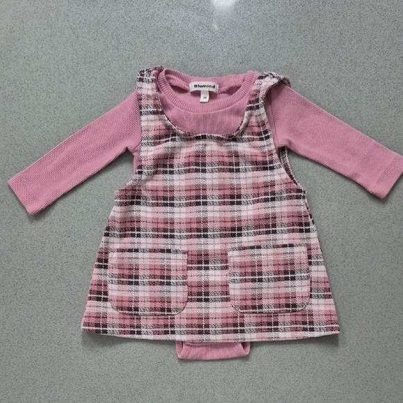 Pink Plaid Long Sleeve Baby Dress Blumind 3M - Picture 4 of 7